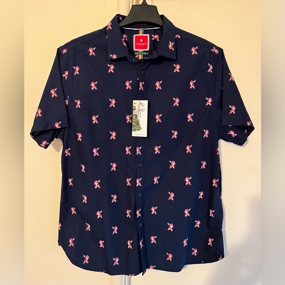 NWT Denim & Flower Button Up Shirt XL Ricky Singh Christmas Santa Claus Pride